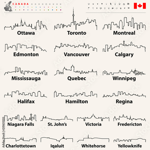 vector outline icons of Canada cities skylines