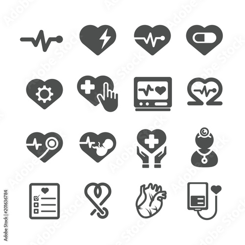 Heart icons. Medical and Healthcare concept. Glyph and outlines stroke icons theme. Sign and Symbol theme. Vector illustration graphic design collection set