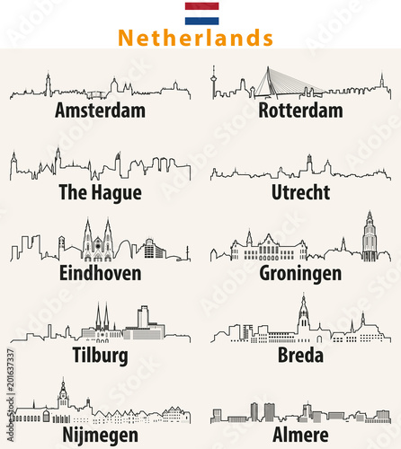 vector outline icons of cities Netherlands skylines photo