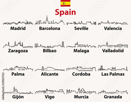 vector outline icons of Spain cities skylines