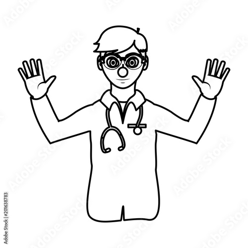 line man doctor with clown nose and uniform