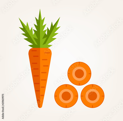 Cutting orange sliced cutting pieces carrot icon. Cooking food isolated element. Vector flat cartoon design graphic illustration