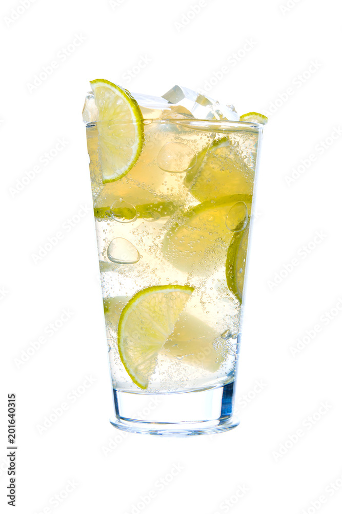 Cocktail with lime and crushed ice isolated on a white background Cocktail with lime and crushed ice isolated on a white background