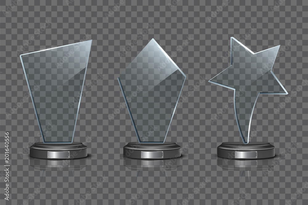 Glass Award template set isolated on transparent background. Vector