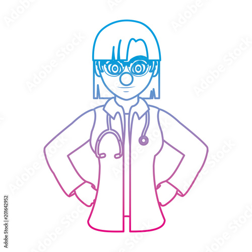 degraded line woman doctor with clown nose and hairstyle
