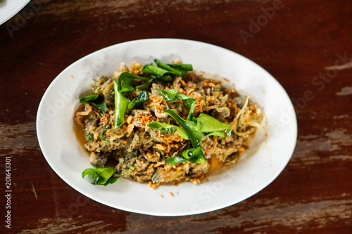 Spicy minced fish salad, Northern Thai Cuisine style.