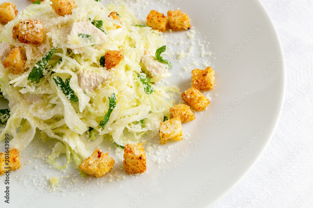 cabbage, parsley, and chicken breast salad with mayo, croutons, and parmesan cabbage, parsley, and chicken breast salad with mayo, croutons, and parmesan