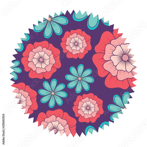 colorful seal stamp with floral design, vector illustration