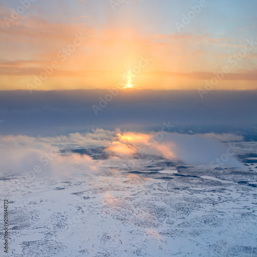 View from above tundra in winter