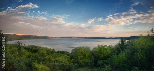 Scenic panorama view from the hill to the reservoir on the Dniester river  Ukraine.