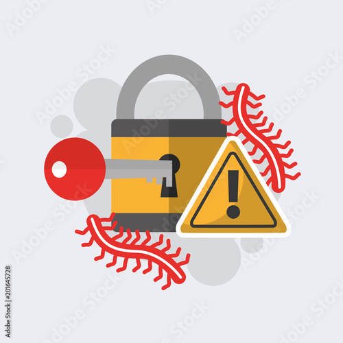 cyber security padlock key alert worm safety technology vector illustration