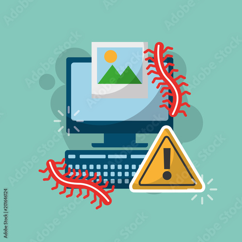 cyber security cmputer keyboard picture alert worm vector illustration