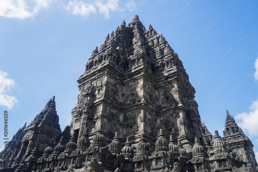 Prambanan temple building under blue sky