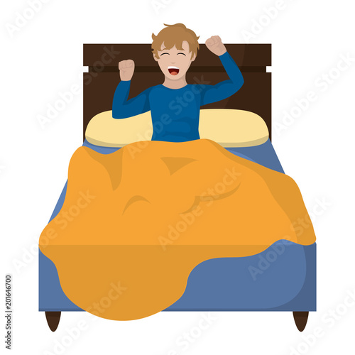 man in the bed wakuing up with pijama design