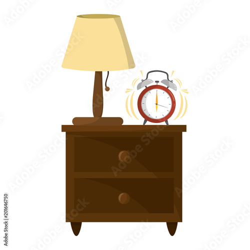 lamp and clock alarm in the wood bedside table