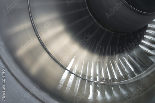 Blurred background with a turbojet engine fan image in motion