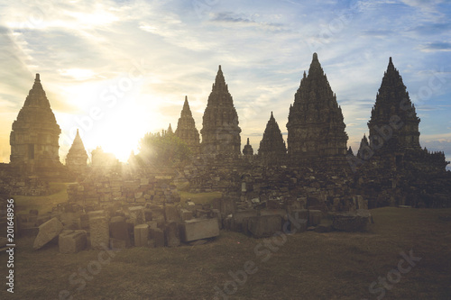 Beautiful Prambanan temple scenery at sunset time