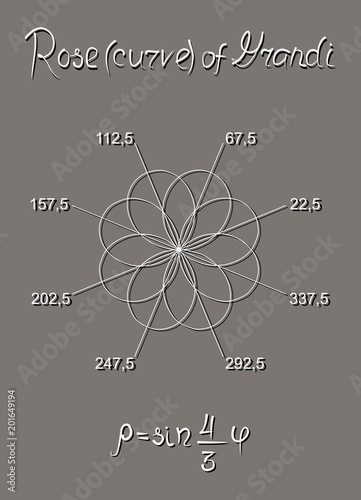 Eight-petalled rose (curve) of Guido Grandi, constructed in the polar coordinate system. The equation. A manual for schoolchildren and students. photo