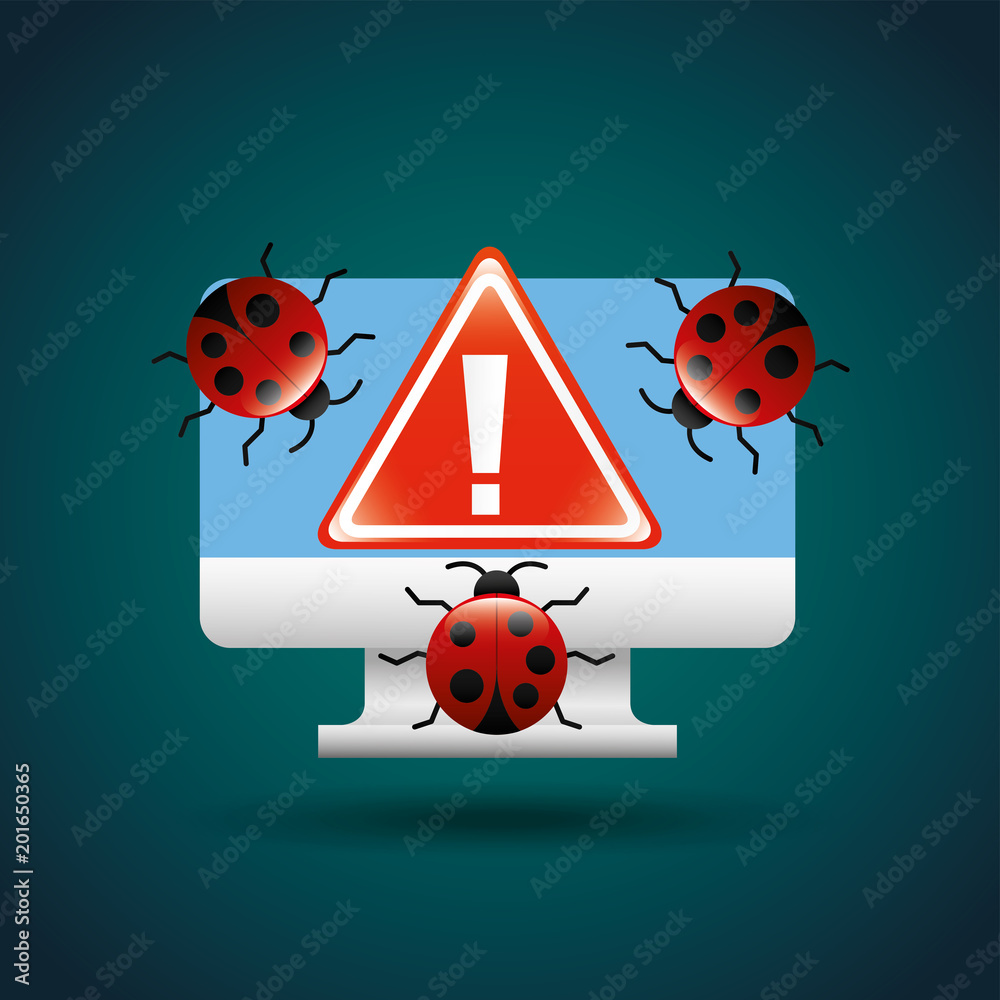 Obraz premium cyber security concept computer warning alert bug virus vector illustration