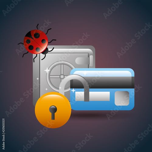 cyber security payment safety box lock credit card bank vector illustration