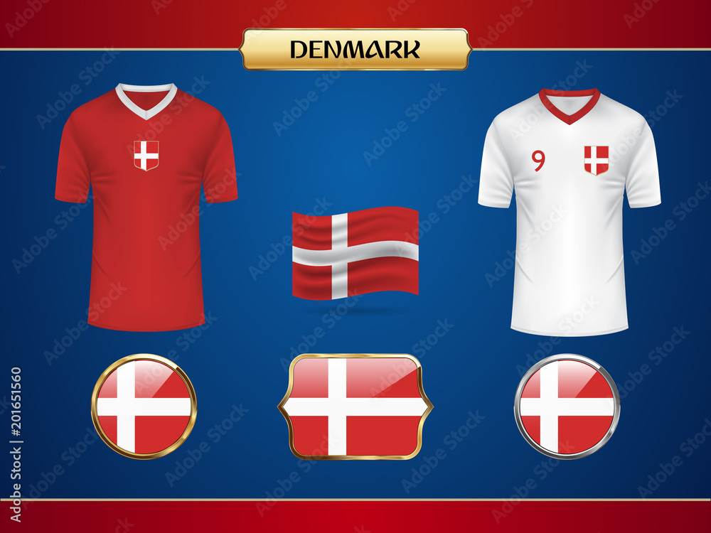 Football World Championship 2018 Denmark Jersey. Vector Country Flag.  vector de Stock | Adobe Stock