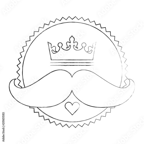 label hispter crown mustache heart vector illustration sketch