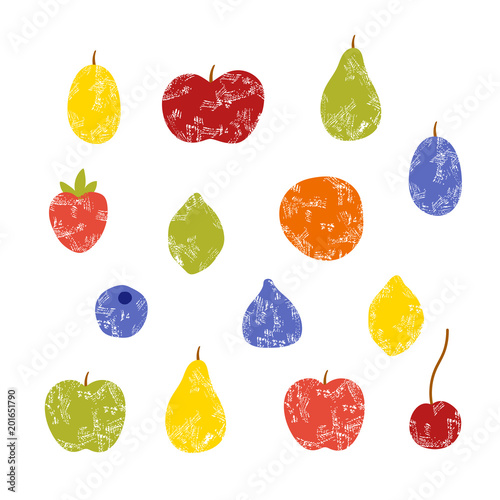 Set of grunge fruits, isolated on transparent background 
