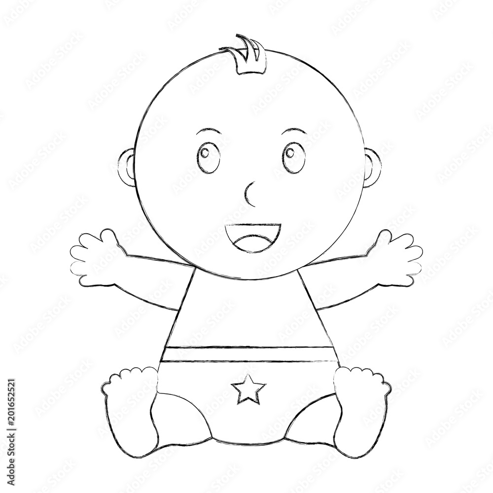 cute little baby boy sitting diaper with star vector illustration sketch cute little baby boy sitting diaper with star vector illustration sketch
