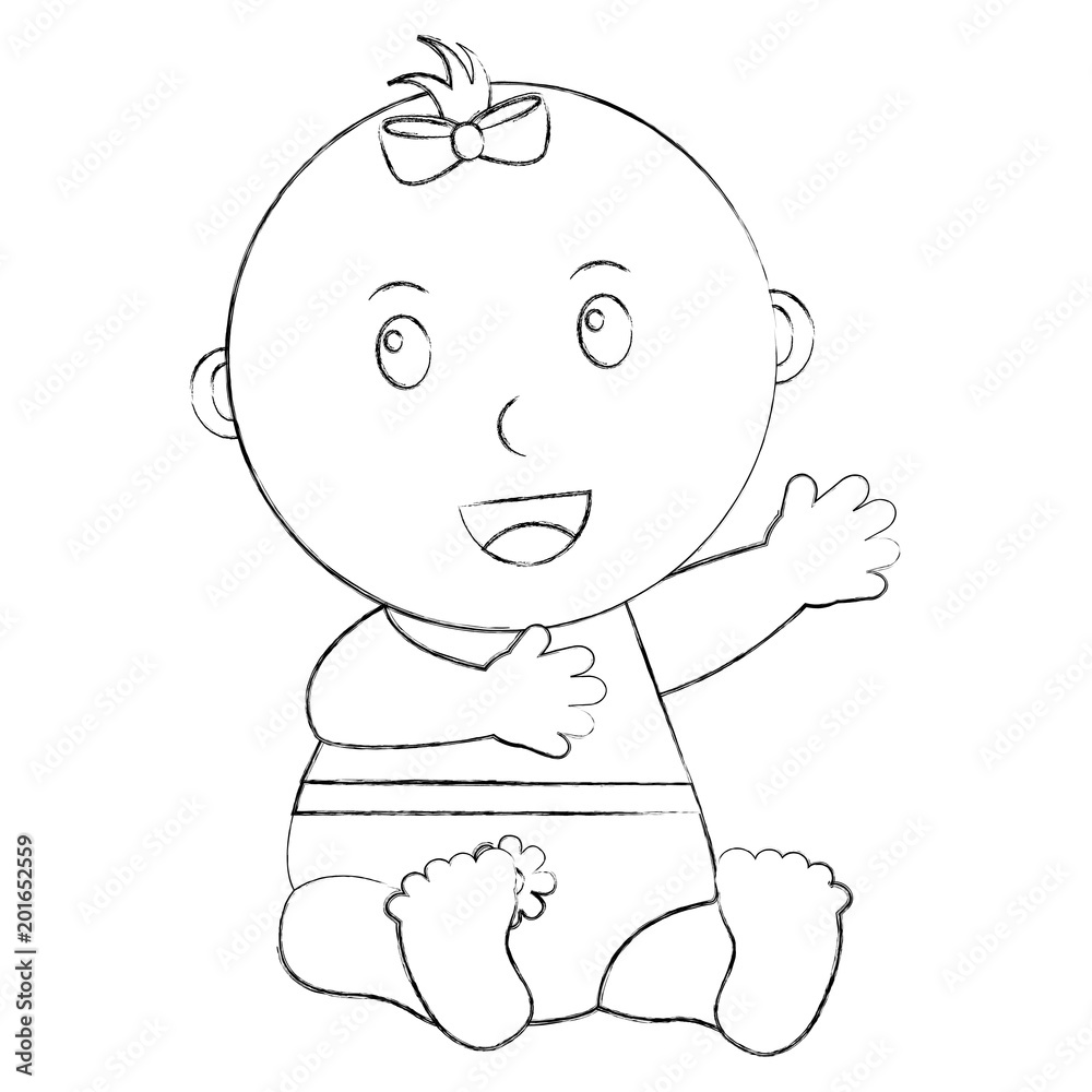 cute little baby girl sitting with diaper vector illustration sketch cute little baby girl sitting with diaper vector illustration sketch