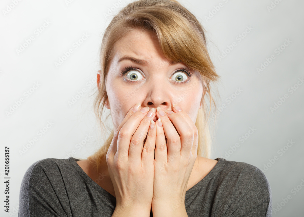 Nervous lady expressing fear. Nervous lady expressing fear.