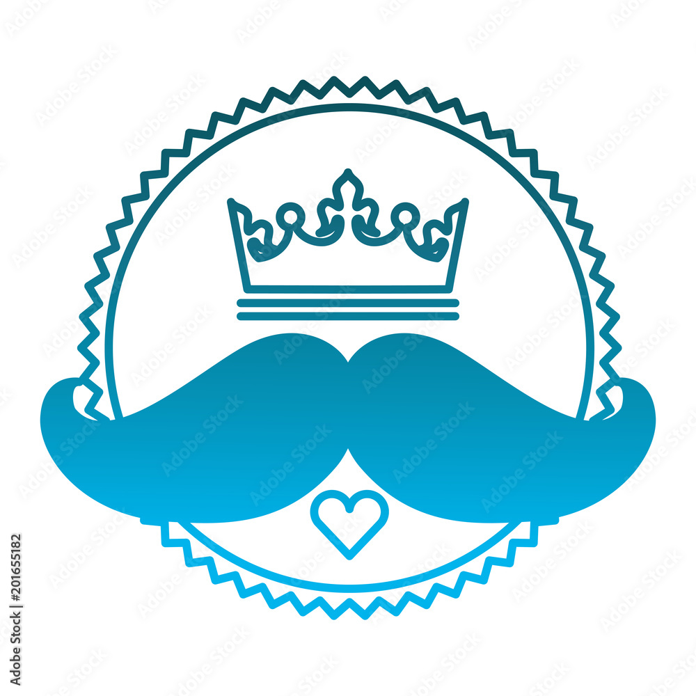 label hispter crown mustache heart vector illustration degraded blue color