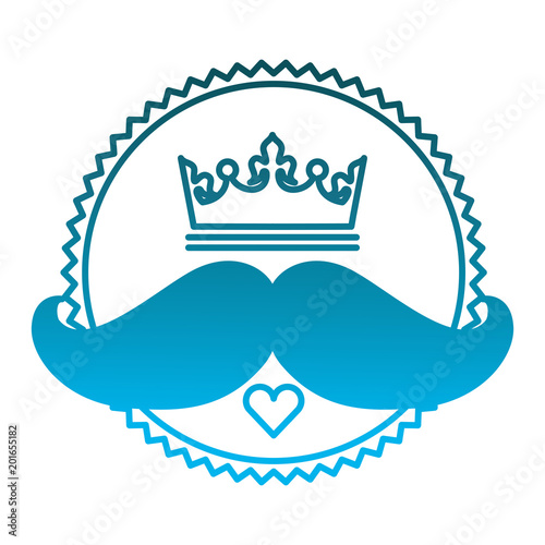 label hispter crown mustache heart vector illustration degraded blue color