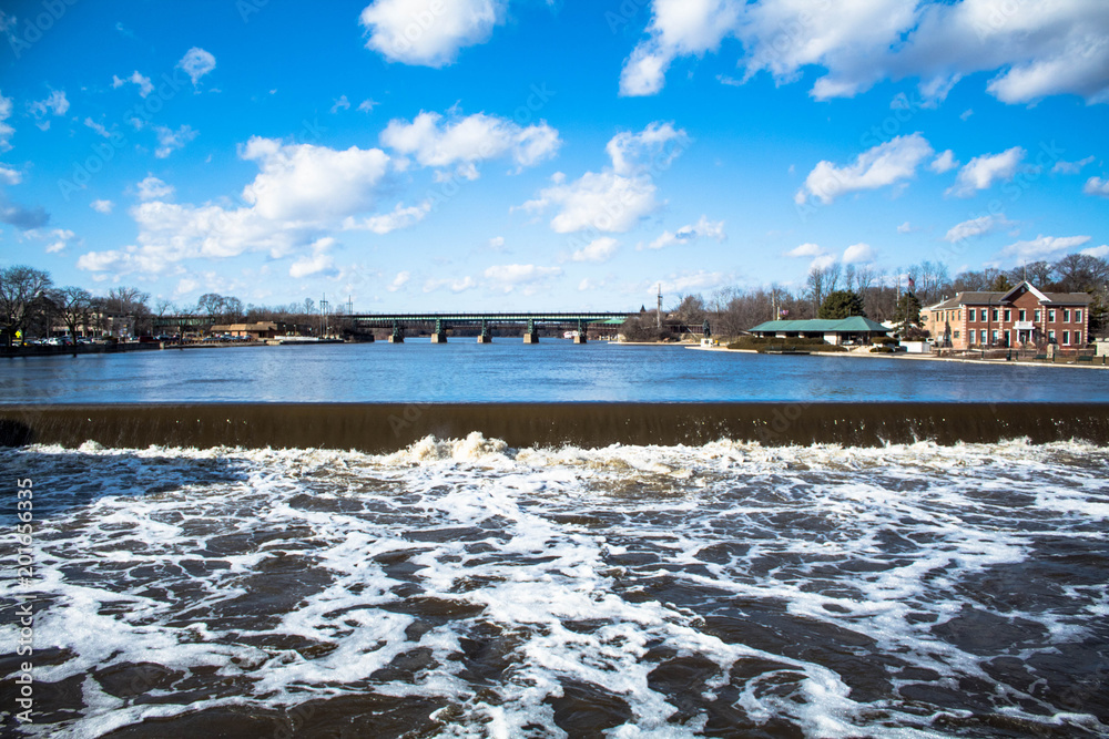 Fox river waterfall in St.charles Illinois