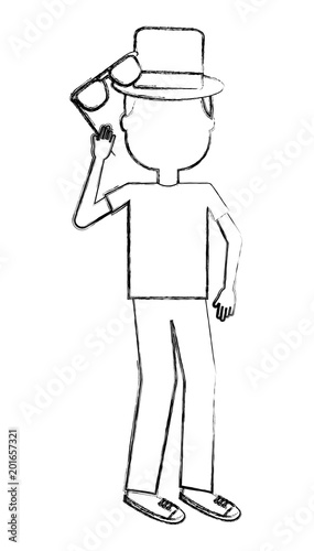 silhouette man holding eyeglasses character vector illustration sketch