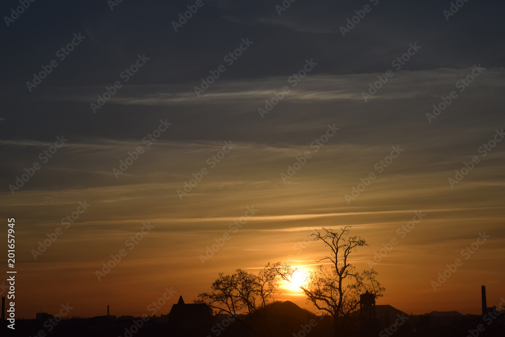 Natural Sunset Sunrise Over Field Or Meadow. Natural Sunset Sunrise Over Field Or Meadow.