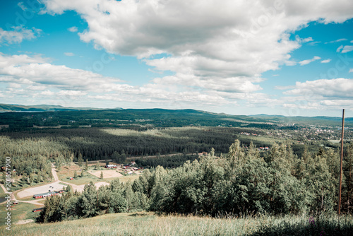 landscape of forest with clouds