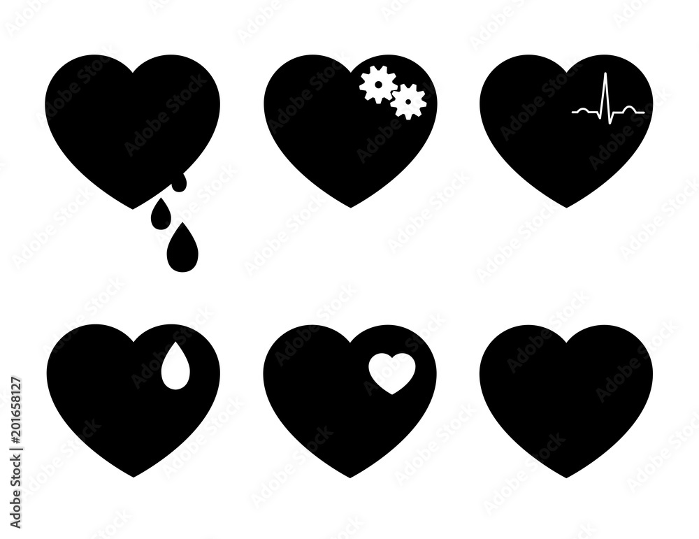 Vector set of black heart icons isolated on different layers Vector set of black heart icons isolated on different layers