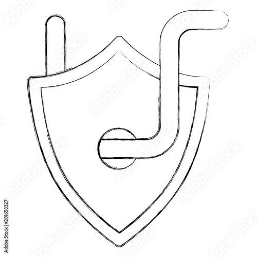 cyber security shield protection worm virus vector illustration sketch