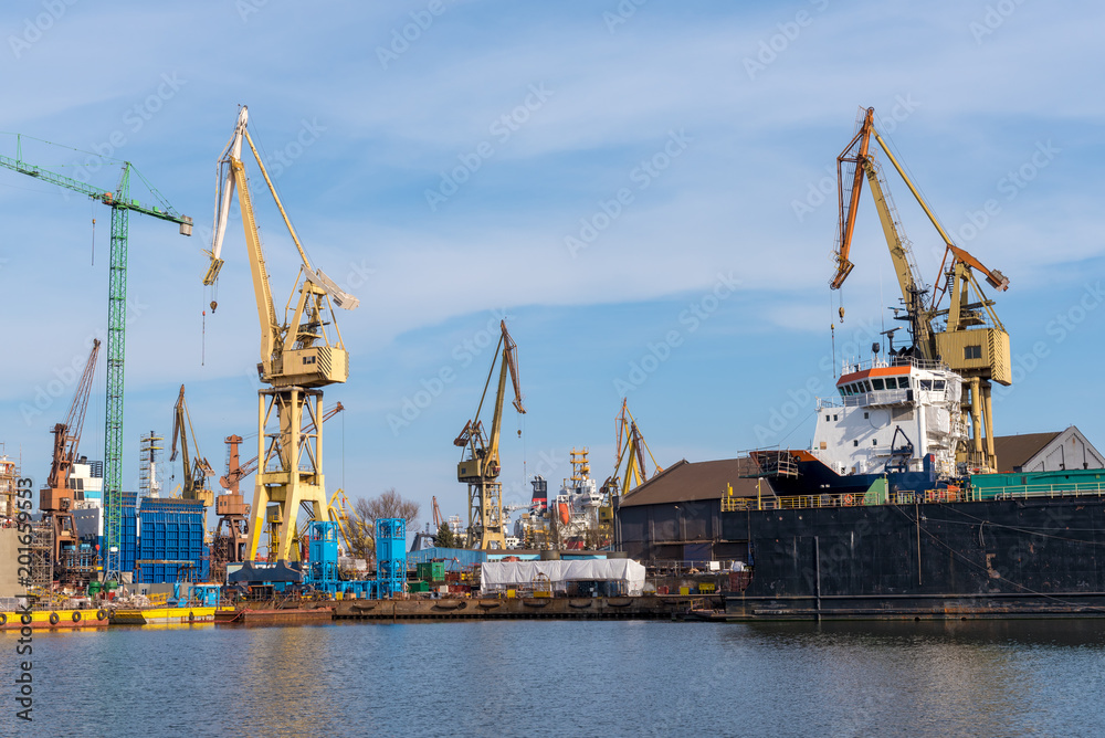 Oil rig docked in shipyard of Gdansk. Poland