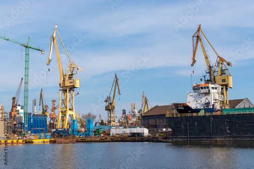 Oil rig docked in shipyard of Gdansk. Poland