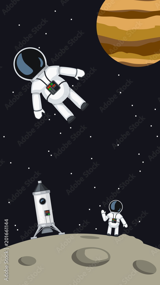 Fototapeta premium astronauts with spaceship on moon
