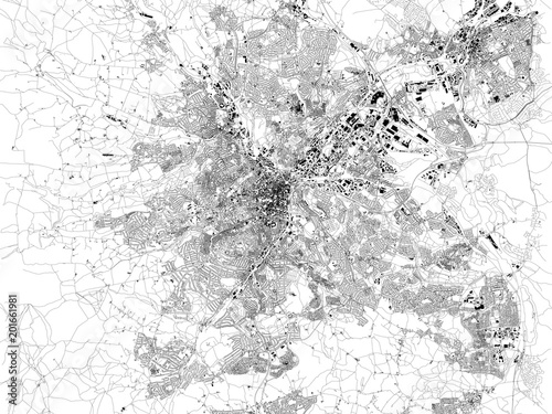 Mappa di Sheffield, una città della contea inglese South Yorkshire. Inghilterra. Gran Bretagna. Mappa delle strade
