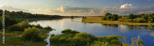Summer wide-angle panorama of the river