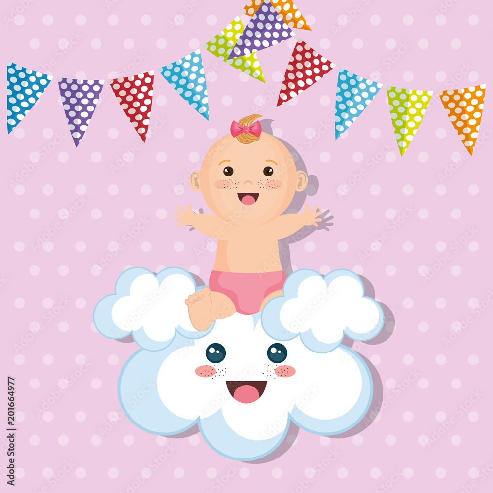 baby shower card with little girl vector illustration design