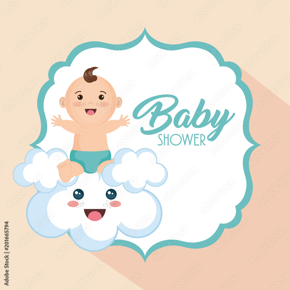 Fototapeta premium baby shower card with little boy vector illustration design