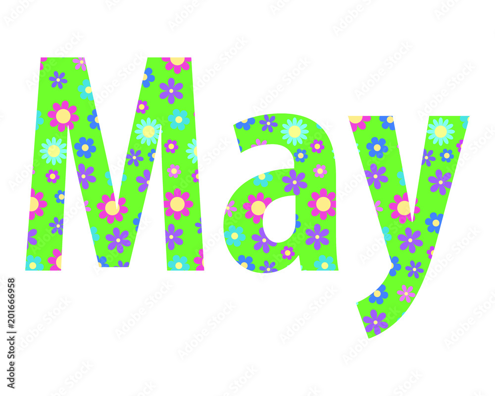 text may lettering with cute spring flower pattern on green isolated on ...