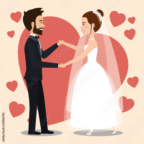 just married couple dancing avatars characters vector illustration design