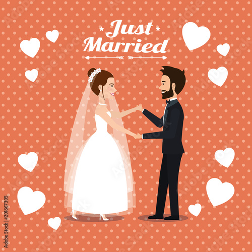 just married couple dancing avatars characters vector illustration design