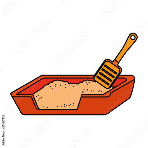 cat sand box with shovel vector illustration design