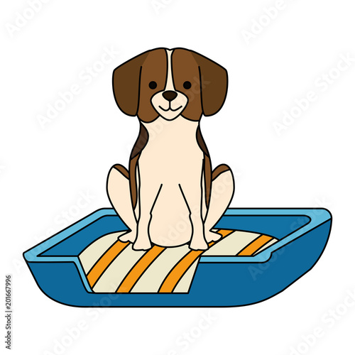 cute dog in the bed character vector illustration design